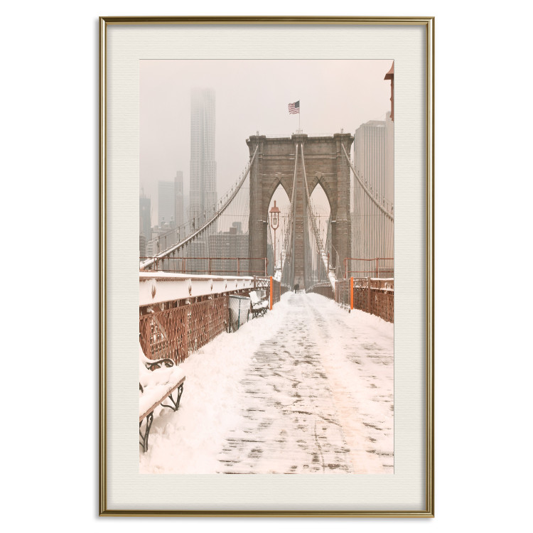 Wall Poster Sepia Brooklyn Bridge - architecture in wintry and misty scenery 123828 additionalImage 23