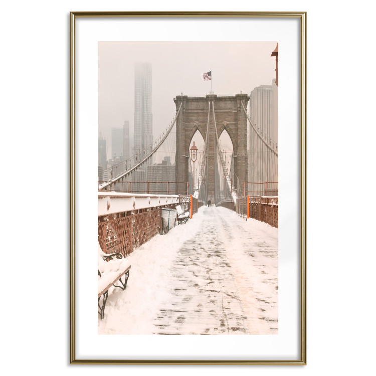 Wall Poster Sepia Brooklyn Bridge - architecture in wintry and misty scenery 123828 additionalImage 27