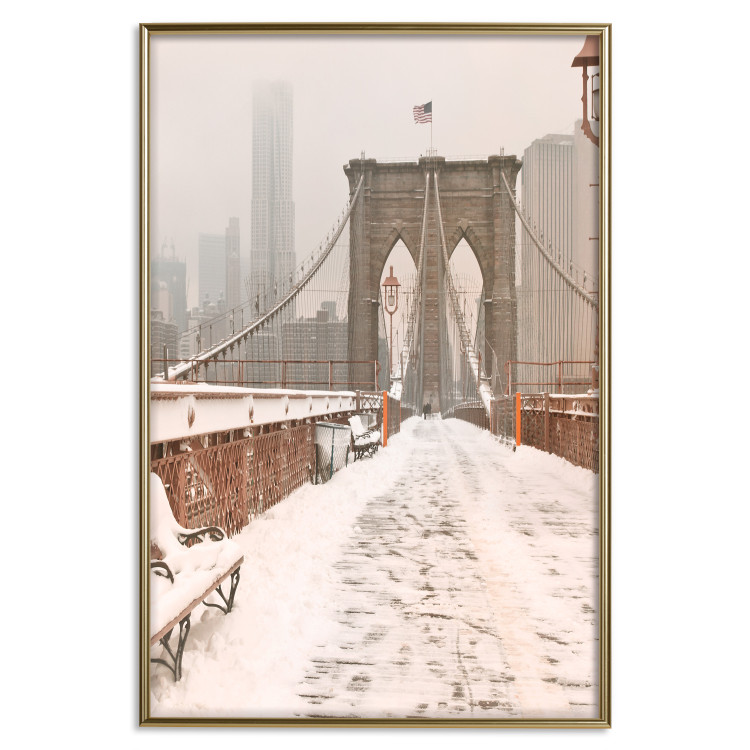 Wall Poster Sepia Brooklyn Bridge - architecture in wintry and misty scenery 123828 additionalImage 26