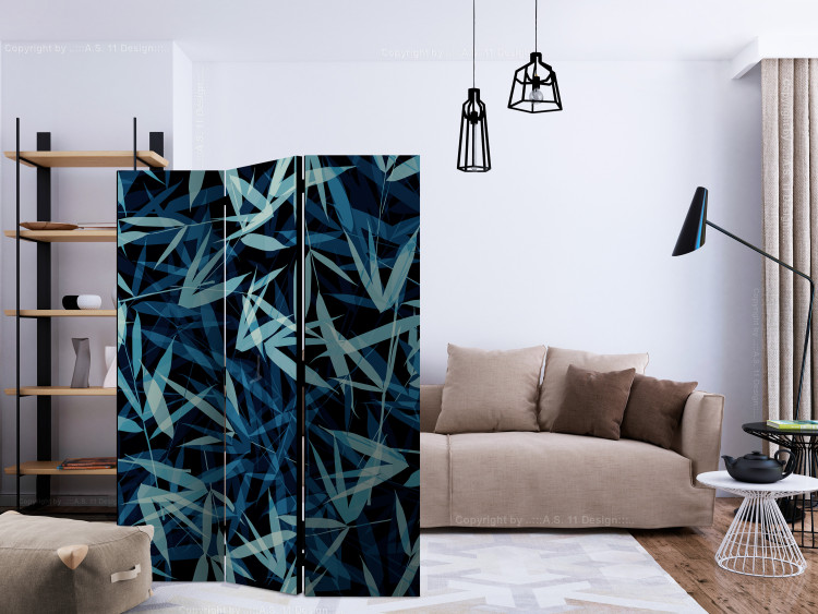 Folding Screen Wild Nature at Night (3-piece) - pattern of green leaves in darkness 124028 additionalImage 4