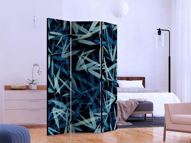 Folding Screen Wild Nature at Night (3-piece) - pattern of green leaves in darkness 124028 additionalImage 2