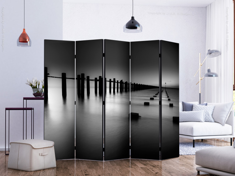Folding Screen Beyond the Horizon II (5-piece) - black and white seascape with calm sea 124128 additionalImage 2