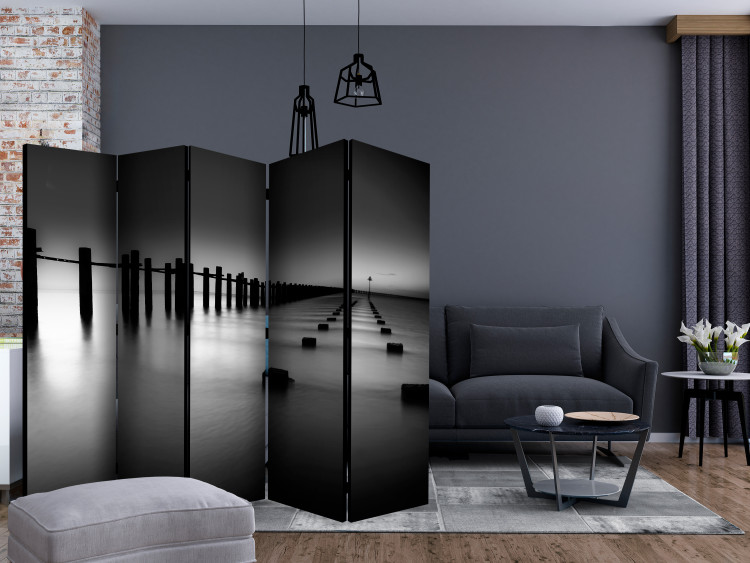 Folding Screen Beyond the Horizon II (5-piece) - black and white seascape with calm sea 124128 additionalImage 4
