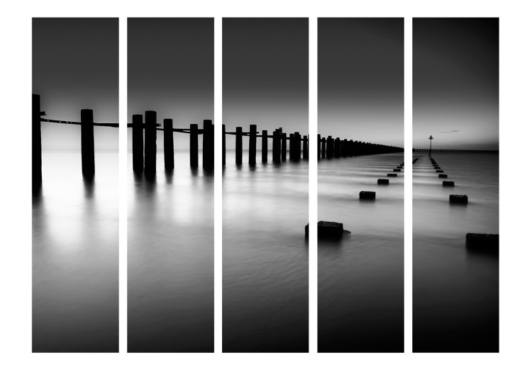 Folding Screen Beyond the Horizon II (5-piece) - black and white seascape with calm sea 124128 additionalImage 3
