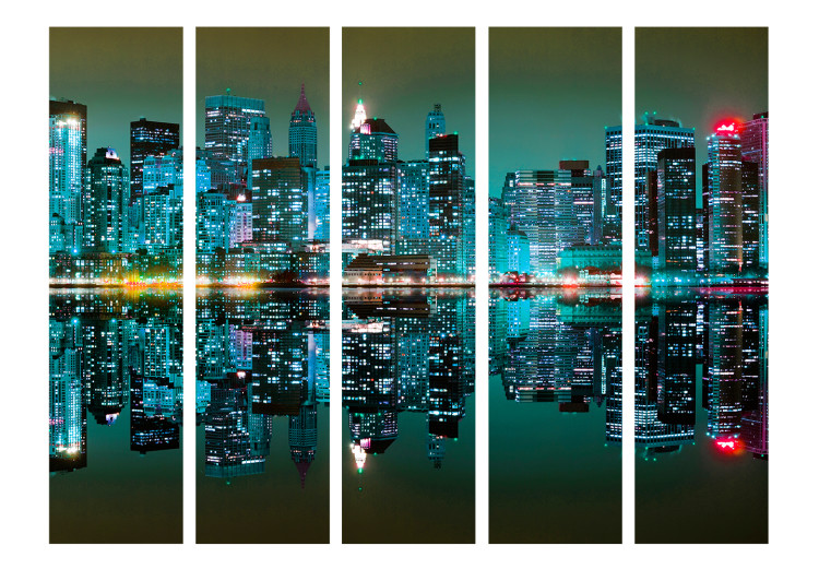 Room Separator Gold Reflections - NYC II (5-piece) - New York City skyline at night 124228 additionalImage 3