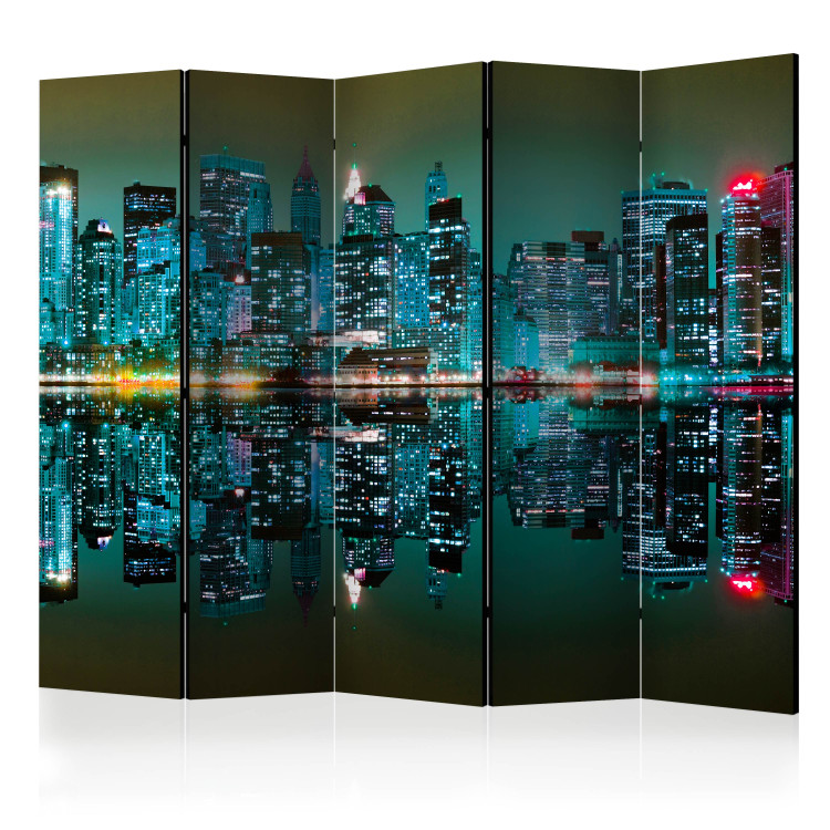 Room Separator Gold Reflections - NYC II (5-piece) - New York City skyline at night 124228