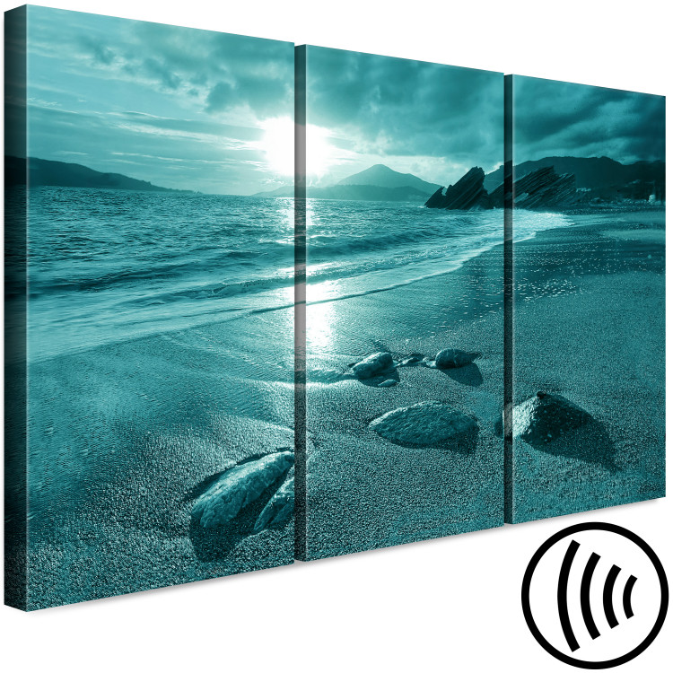 Canvas Art Print Sunset in turquoise - a three-part landscape with sea and mountains 125028 additionalImage 6