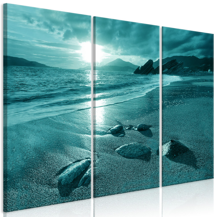 Canvas Art Print Sunset in turquoise - a three-part landscape with sea and mountains 125028 additionalImage 2
