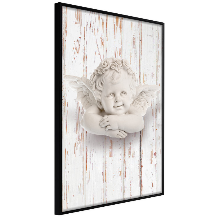 Poster Happy Dawn - sculpture of an angel on a white wooden texture background 125228 additionalImage 10