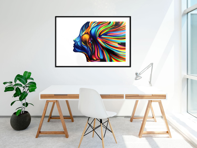 Wall Poster Rainbow Hair - abstract and colorful silhouette of a woman on a white background 127328 additionalImage 18