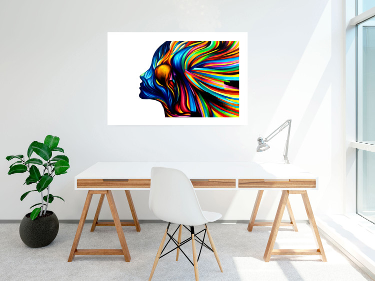 Wall Poster Rainbow Hair - abstract and colorful silhouette of a woman on a white background 127328 additionalImage 3
