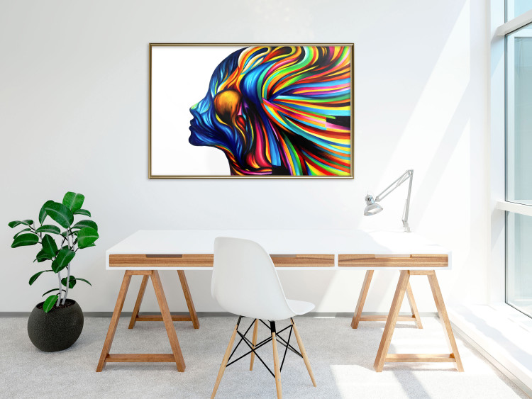 Wall Poster Rainbow Hair - abstract and colorful silhouette of a woman on a white background 127328 additionalImage 5