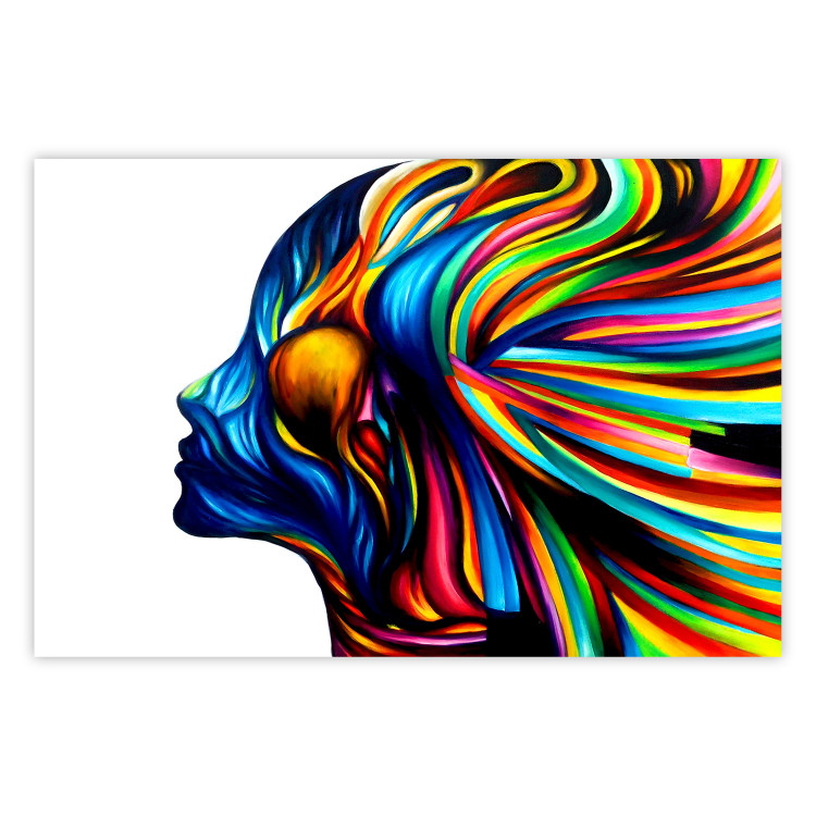 Wall Poster Rainbow Hair - abstract and colorful silhouette of a woman on a white background 127328