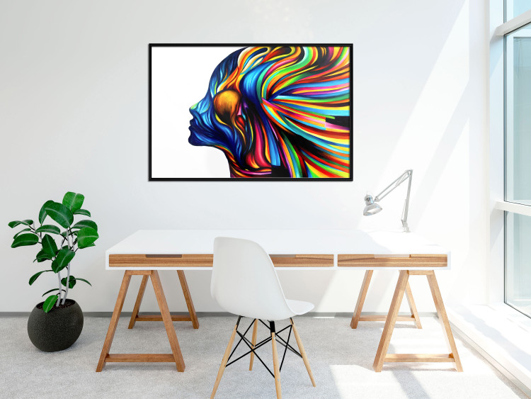 Wall Poster Rainbow Hair - abstract and colorful silhouette of a woman on a white background 127328 additionalImage 4