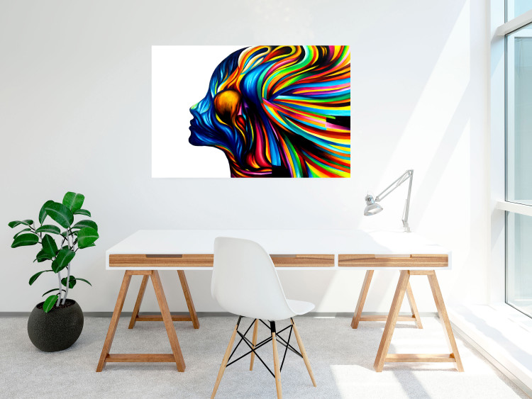 Wall Poster Rainbow Hair - abstract and colorful silhouette of a woman on a white background 127328 additionalImage 2