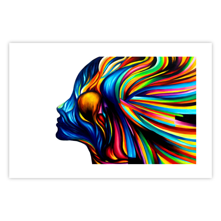 Wall Poster Rainbow Hair - abstract and colorful silhouette of a woman on a white background 127328 additionalImage 19