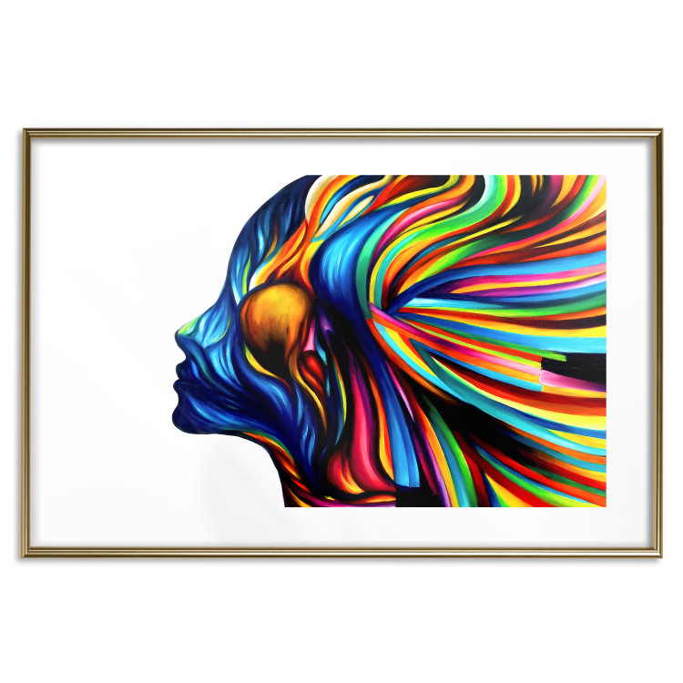 Wall Poster Rainbow Hair - abstract and colorful silhouette of a woman on a white background 127328 additionalImage 14