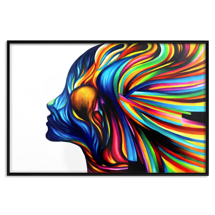 Wall Poster Rainbow Hair - abstract and colorful silhouette of a woman on a white background 127328 additionalImage 16