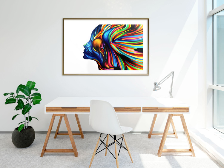 Wall Poster Rainbow Hair - abstract and colorful silhouette of a woman on a white background 127328 additionalImage 13