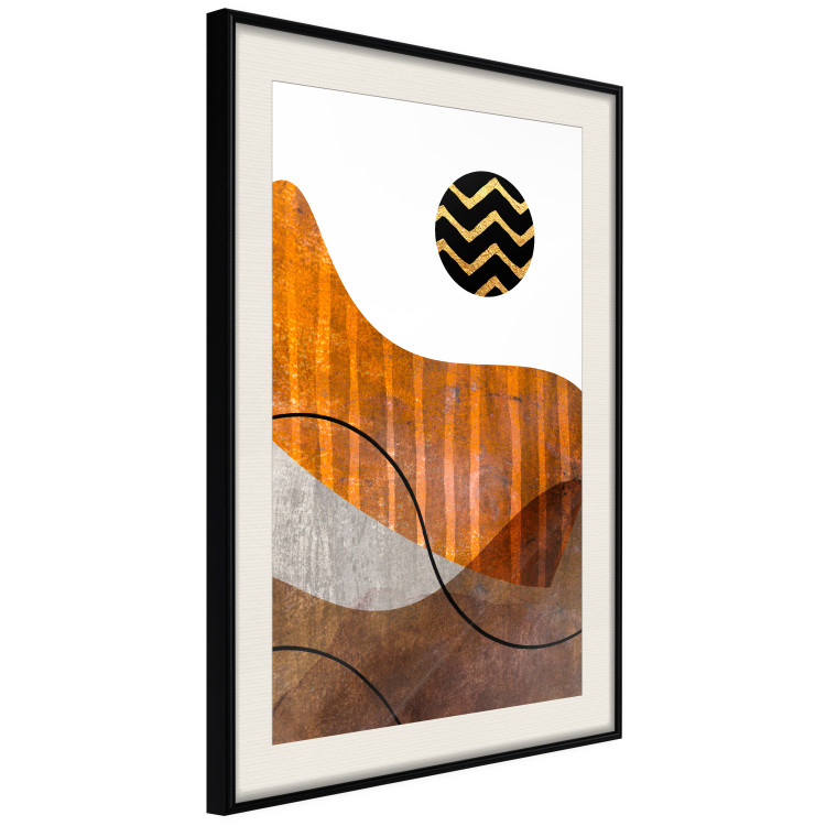 Poster Fluid Motion - abstract brown waves and circle with patterns on white background 127828 additionalImage 2