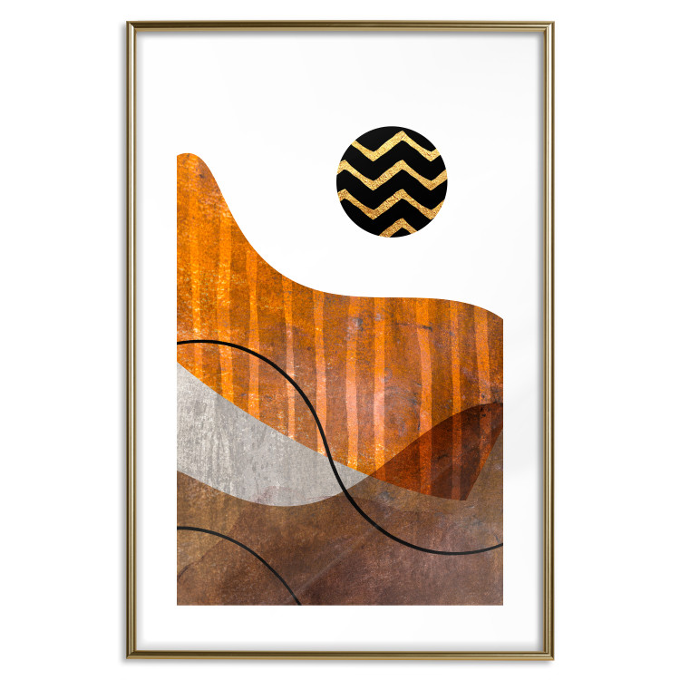 Poster Fluid Motion - abstract brown waves and circle with patterns on white background 127828 additionalImage 26