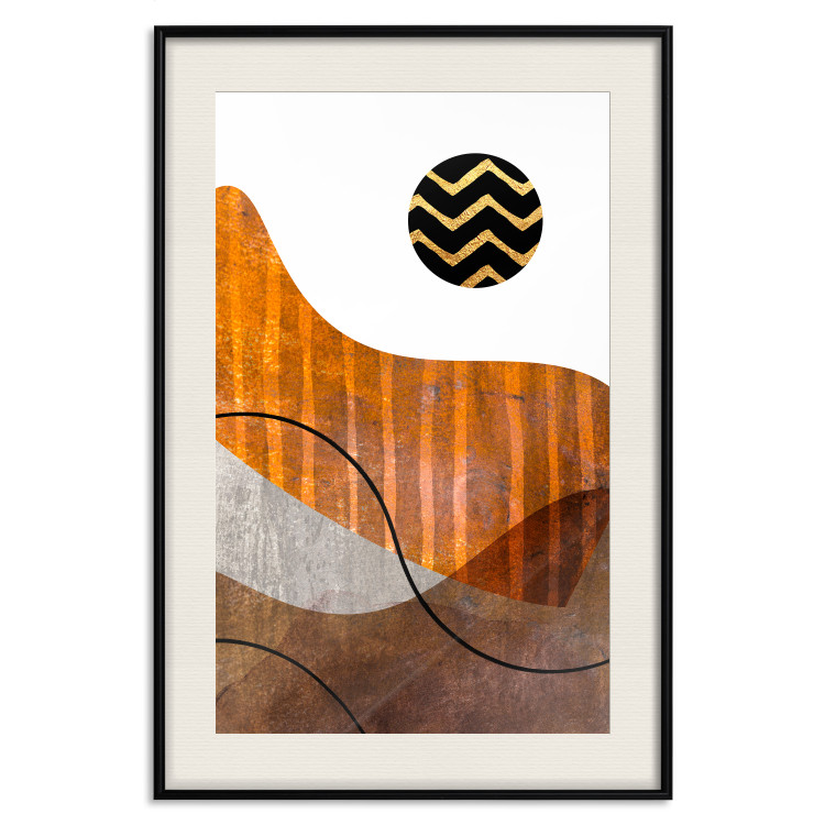 Poster Fluid Motion - abstract brown waves and circle with patterns on white background 127828 additionalImage 24