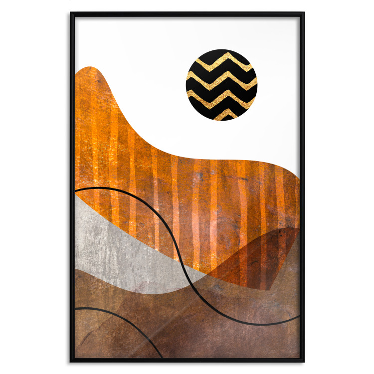 Poster Fluid Motion - abstract brown waves and circle with patterns on white background 127828 additionalImage 19