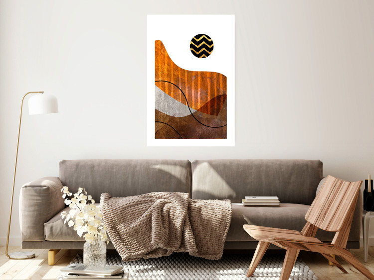 Poster Fluid Motion - abstract brown waves and circle with patterns on white background 127828 additionalImage 5