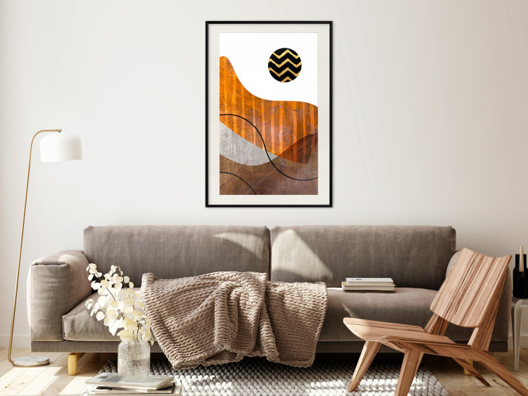 Poster Fluid Motion - abstract brown waves and circle with patterns on white background 127828 additionalImage 23