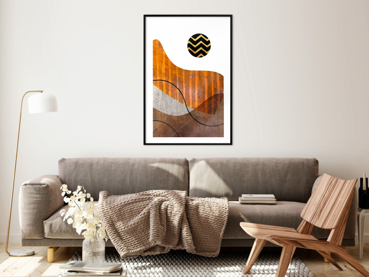 Poster Fluid Motion - abstract brown waves and circle with patterns on white background 127828 additionalImage 22