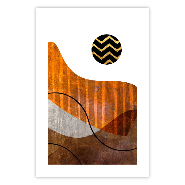 Poster Fluid Motion - abstract brown waves and circle with patterns on white background 127828 additionalImage 16