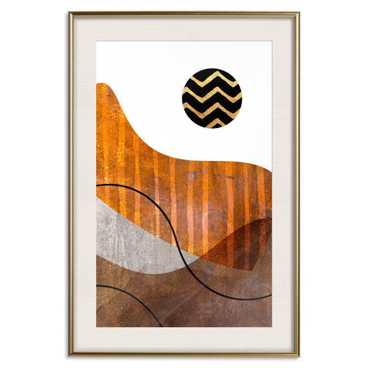 Poster Fluid Motion - abstract brown waves and circle with patterns on white background 127828 additionalImage 25