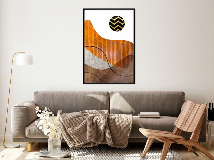 Poster Fluid Motion - abstract brown waves and circle with patterns on white background 127828 additionalImage 6