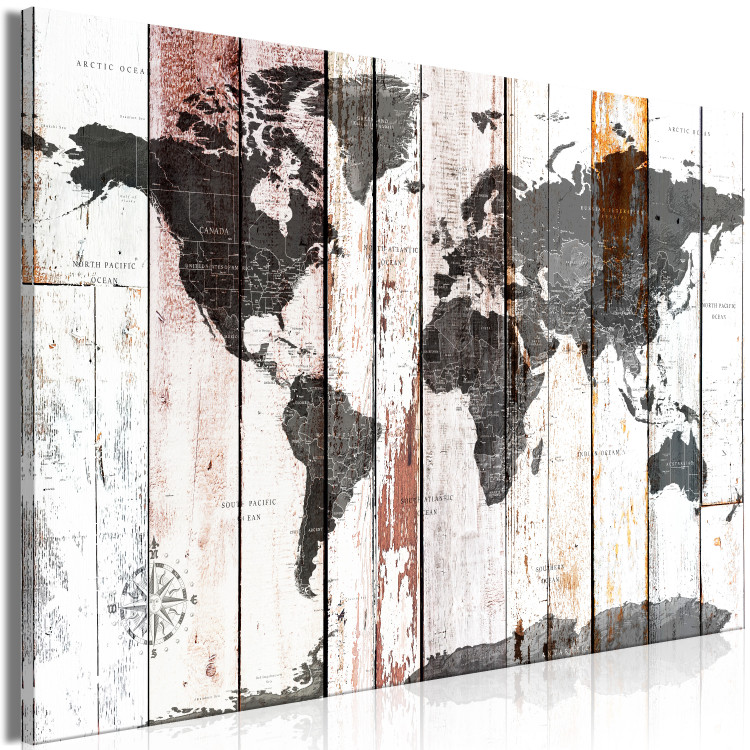 Canvas Art Print Ancient Adventure (1-part) wide - world map on wooden background 128428 additionalImage 2
