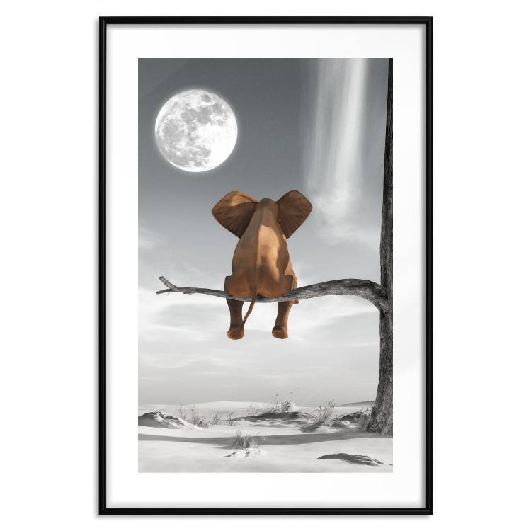 Poster Elephant and Moon - fantasy with African animal against desert backdrop 128828 additionalImage 15