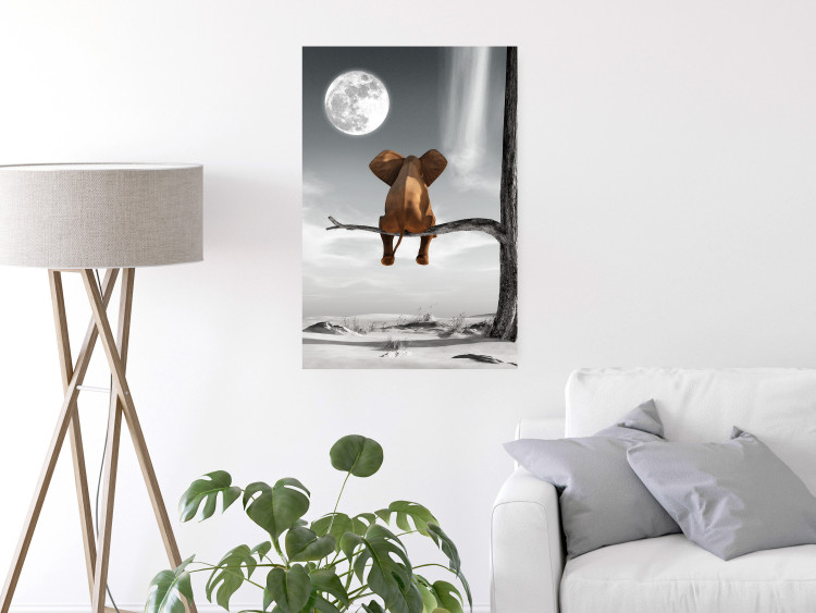Poster Elephant and Moon - fantasy with African animal against desert backdrop 128828 additionalImage 4