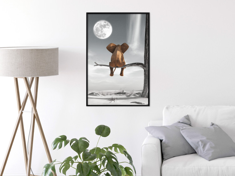 Poster Elephant and Moon - fantasy with African animal against desert backdrop 128828 additionalImage 6