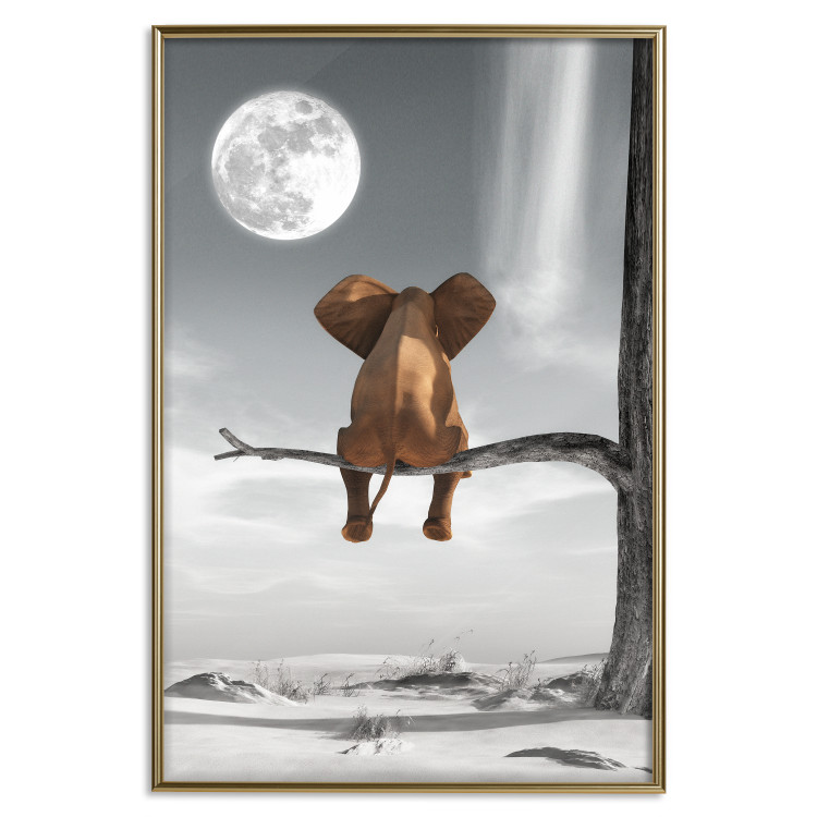 Poster Elephant and Moon - fantasy with African animal against desert backdrop 128828 additionalImage 21