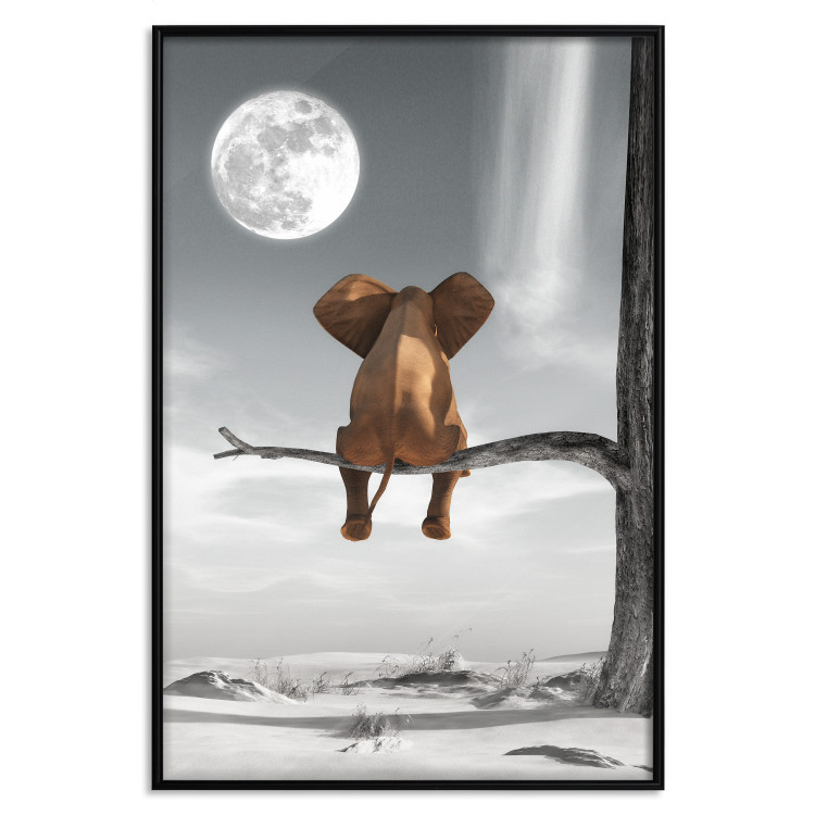 Poster Elephant and Moon - fantasy with African animal against desert backdrop 128828 additionalImage 18