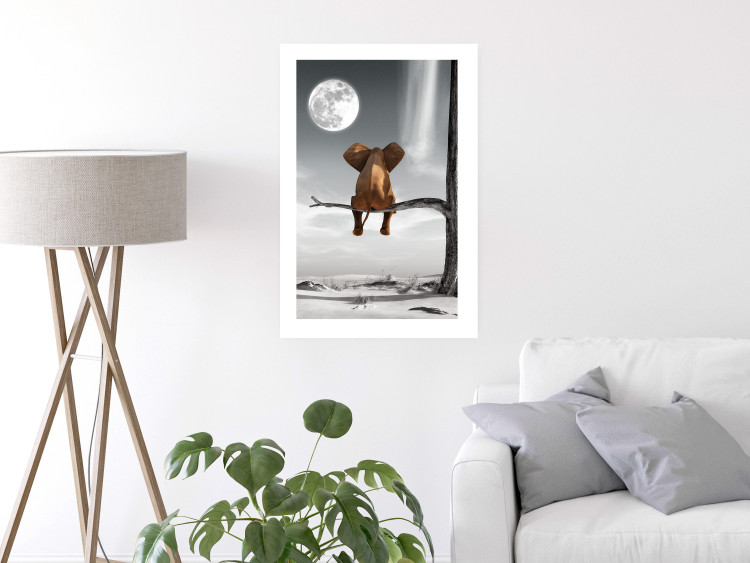 Poster Elephant and Moon - fantasy with African animal against desert backdrop 128828 additionalImage 3