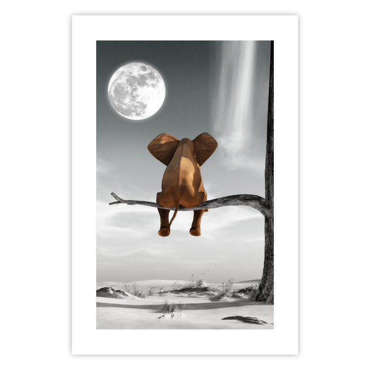 Poster Elephant and Moon - fantasy with African animal against desert backdrop 128828 additionalImage 19