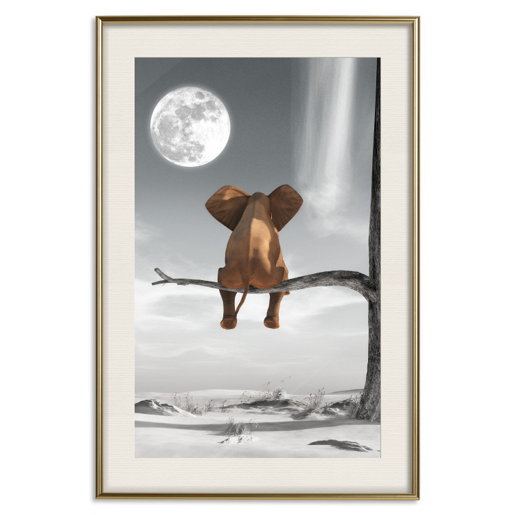 Poster Elephant and Moon - fantasy with African animal against desert backdrop 128828 additionalImage 20