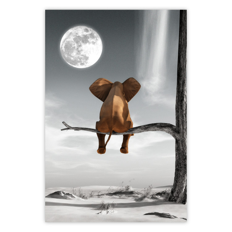 Poster Elephant and Moon - fantasy with African animal against desert backdrop 128828