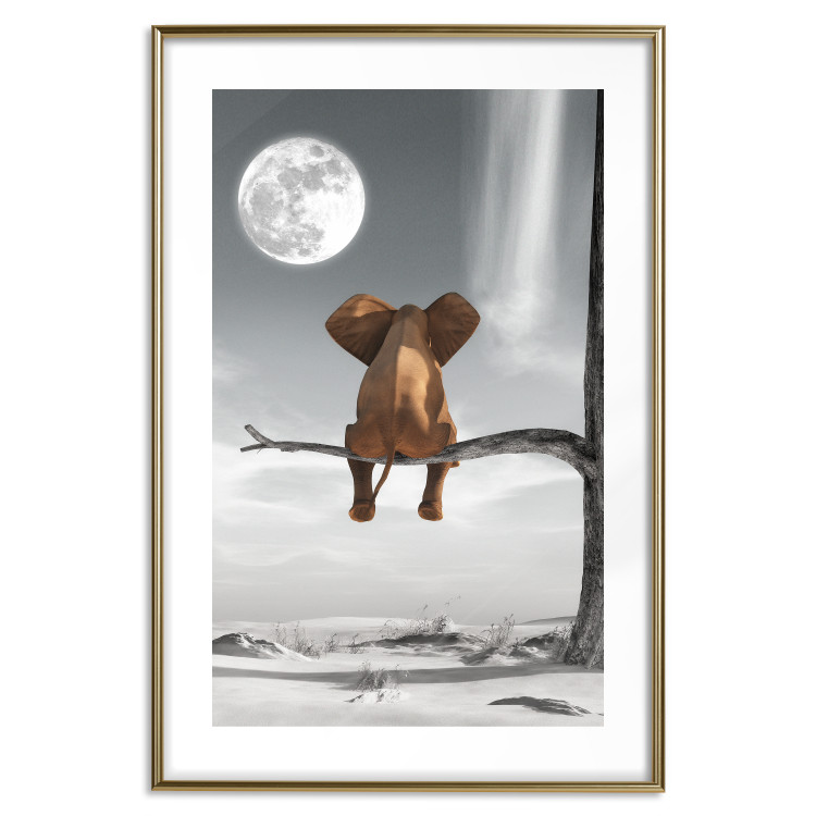 Poster Elephant and Moon - fantasy with African animal against desert backdrop 128828 additionalImage 16