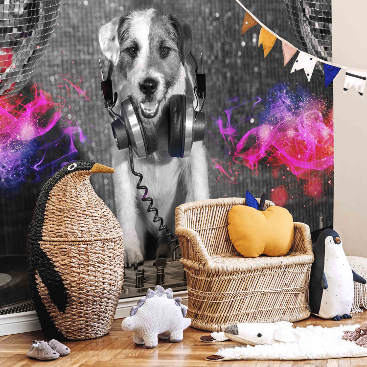 Wall Mural Dog DJ - a playful abstraction in shades of grey with a music motif 129028 additionalImage 5