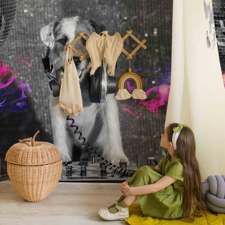 Wall Mural Dog DJ - a playful abstraction in shades of grey with a music motif 129028 additionalImage 4