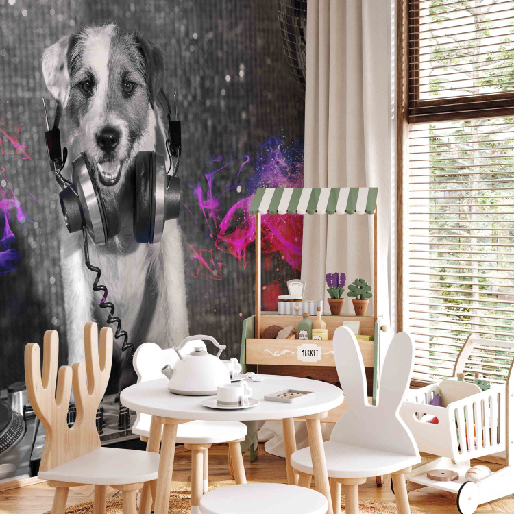 Wall Mural Dog DJ - a playful abstraction in shades of grey with a music motif 129028 additionalImage 6