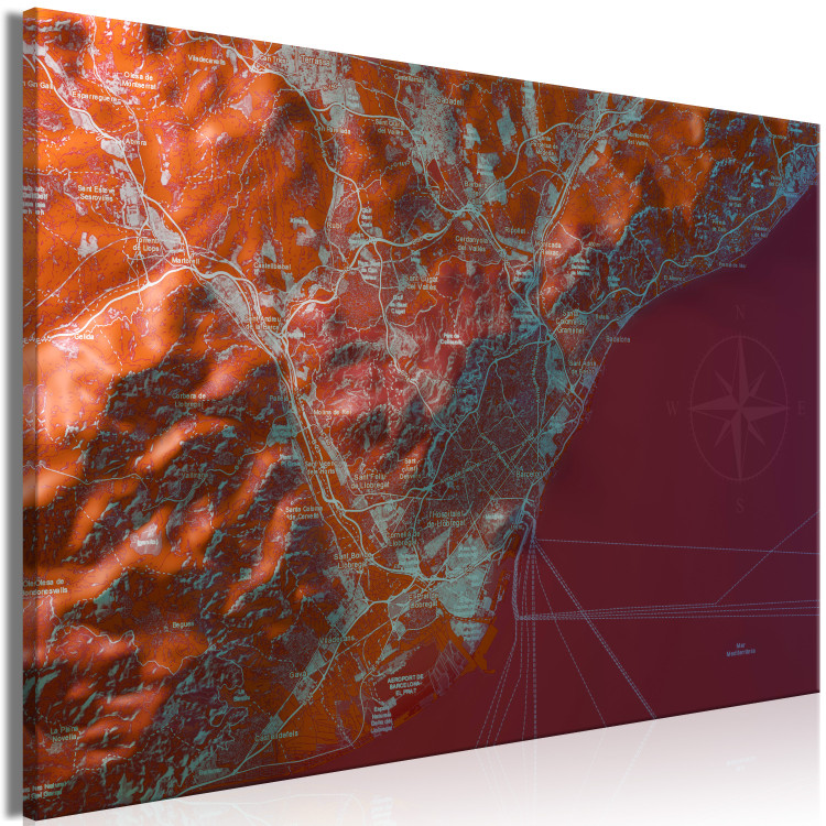 Canvas Print Barcelona map - photograph of city plan on red background 131628 additionalImage 2