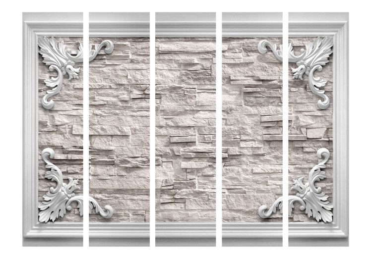 Room Divider Screen Brick in Frame (Beige) II (5-piece) - white brick and ornaments 132628 additionalImage 3