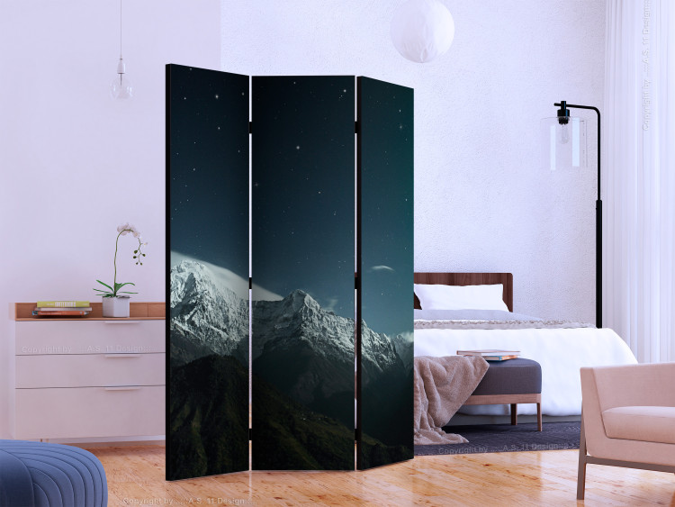 Room Divider Aurora Borealis (3-piece) - mountain landscape against night sky and stars 132928 additionalImage 2
